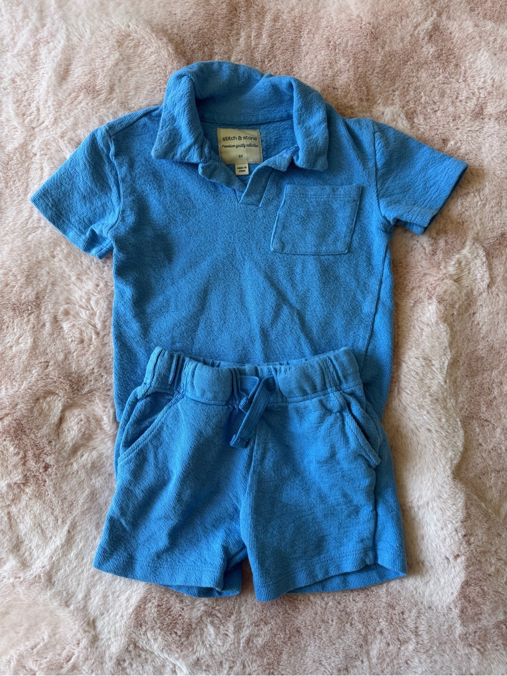 Stitch & Stone Blue Polo & Shorts Set - Kids Size 3T Cotton